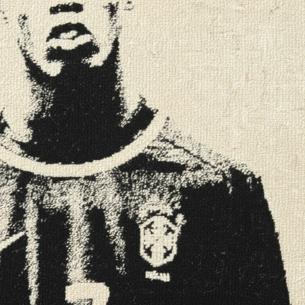 Futbol Addict woven cotton blanket featuring a black and white portrait of young Ronaldinho in a football jersey.