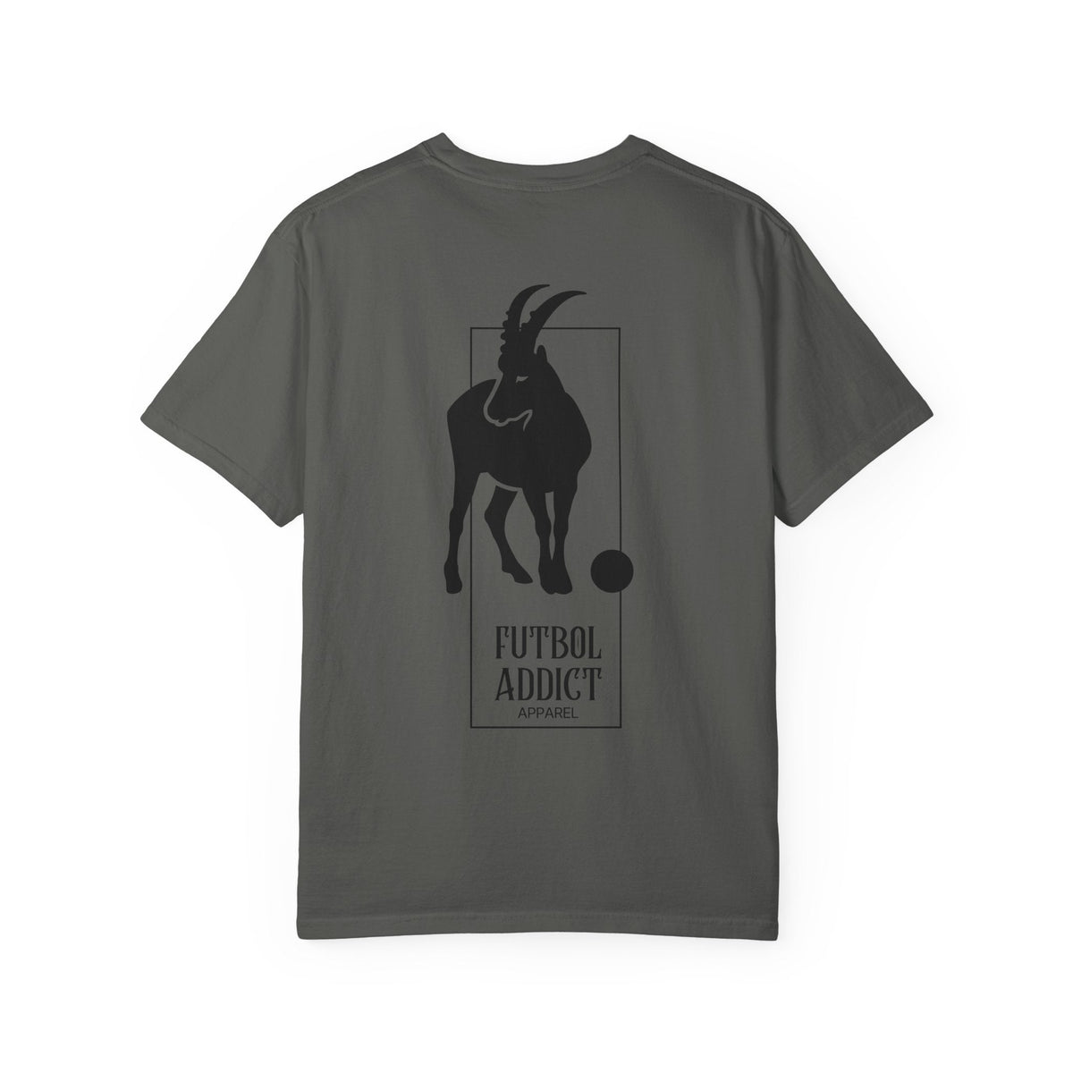 Futbol Addict oversized charcoal grey cotton t-shirt with a black goat graphic print on the back