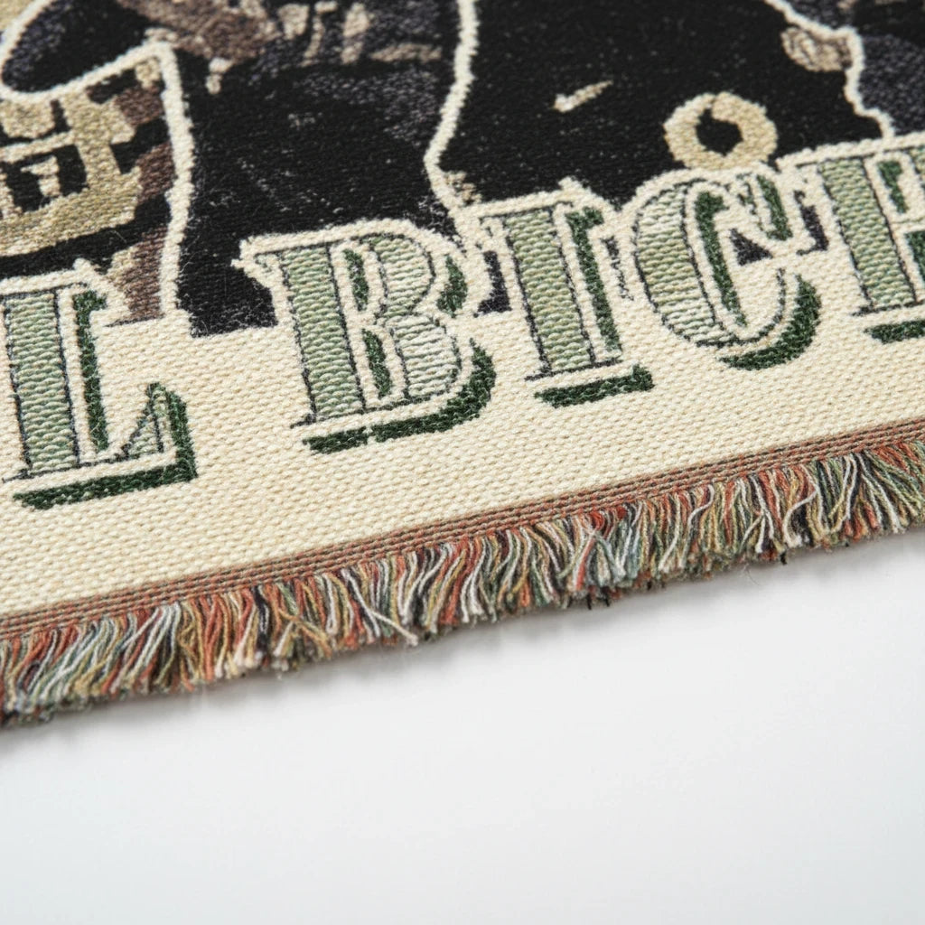Futbol Addict Cristiano Ronaldo El Bicho woven cotton blanket featuring detailed thread work and colorful fringe edges.