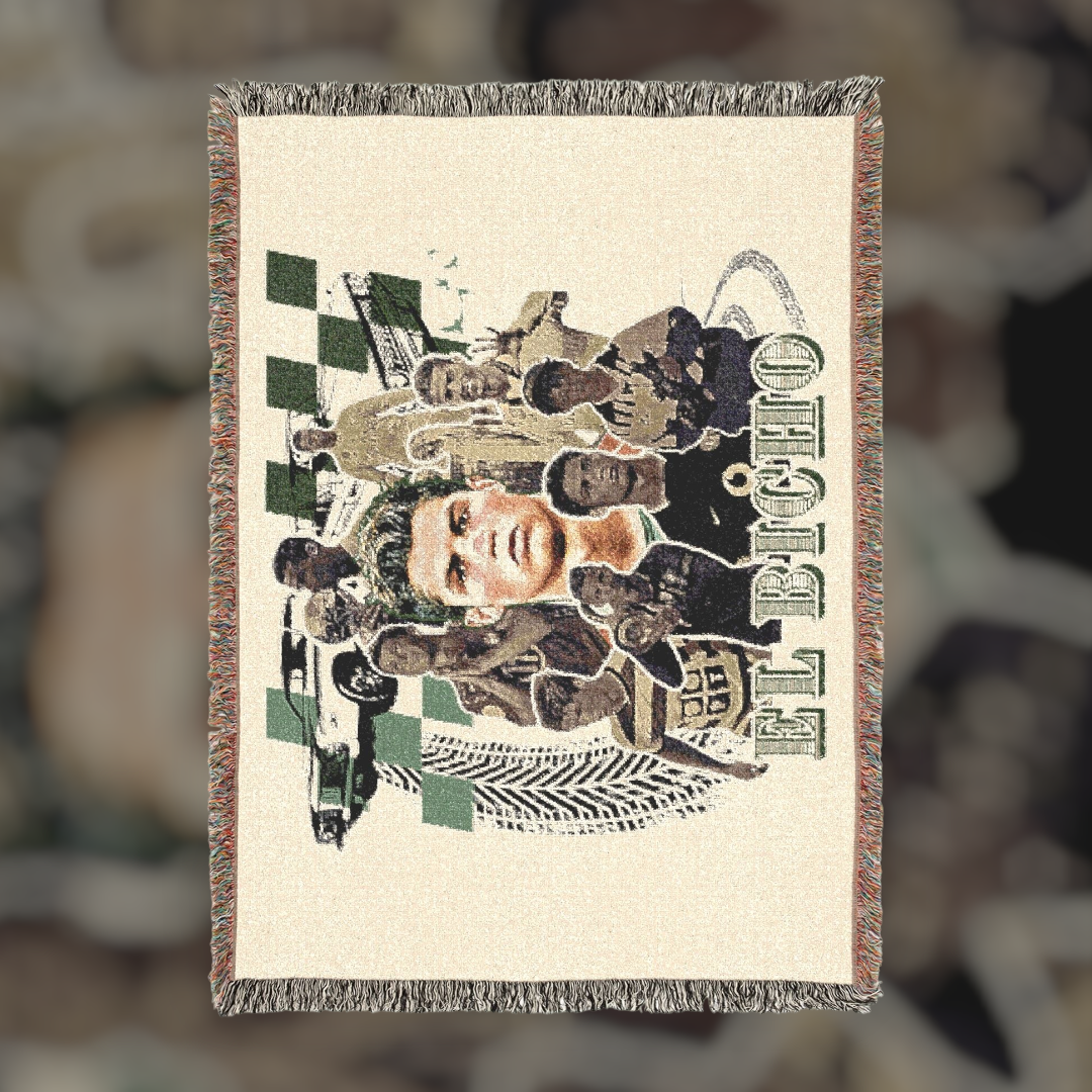 Futbol Addict Cristiano Ronaldo El Bicho woven cotton blanket with colorful fringed edges and football graphic design.