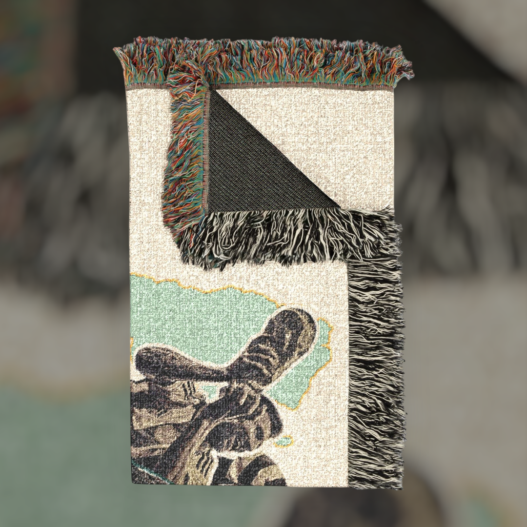 Futbol Addict Leo Messi woven cotton blanket with colorful fringed edges and detailed football graphic design