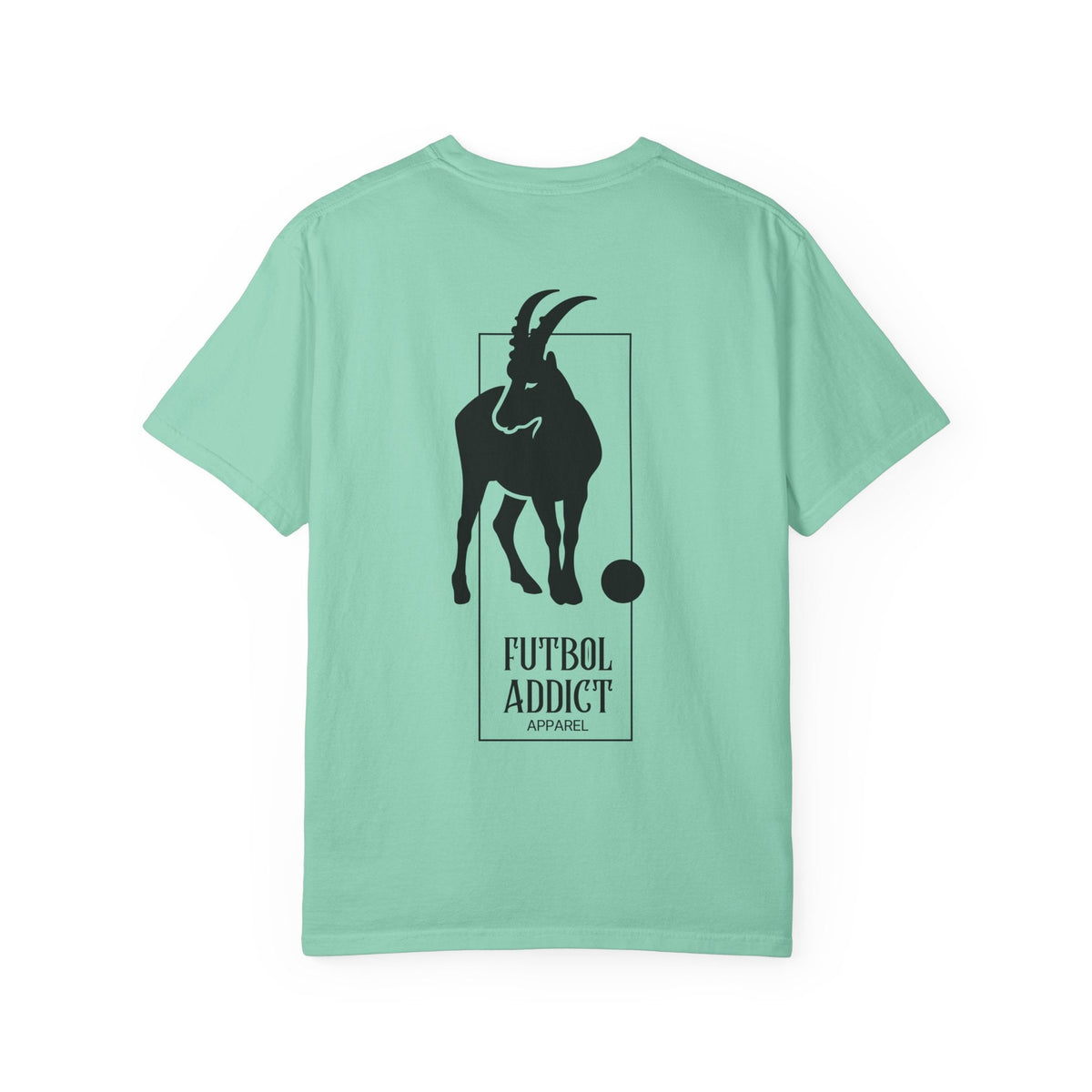Futbol Addict mint green oversized cotton t-shirt featuring a black goat graphic on the back