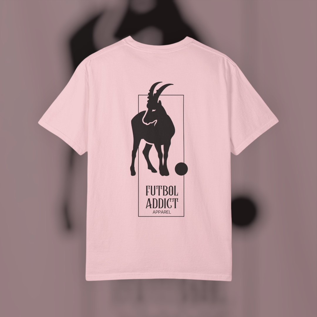 Futbol Addict oversized light pink cotton t-shirt featuring a black goat graphic print on the back