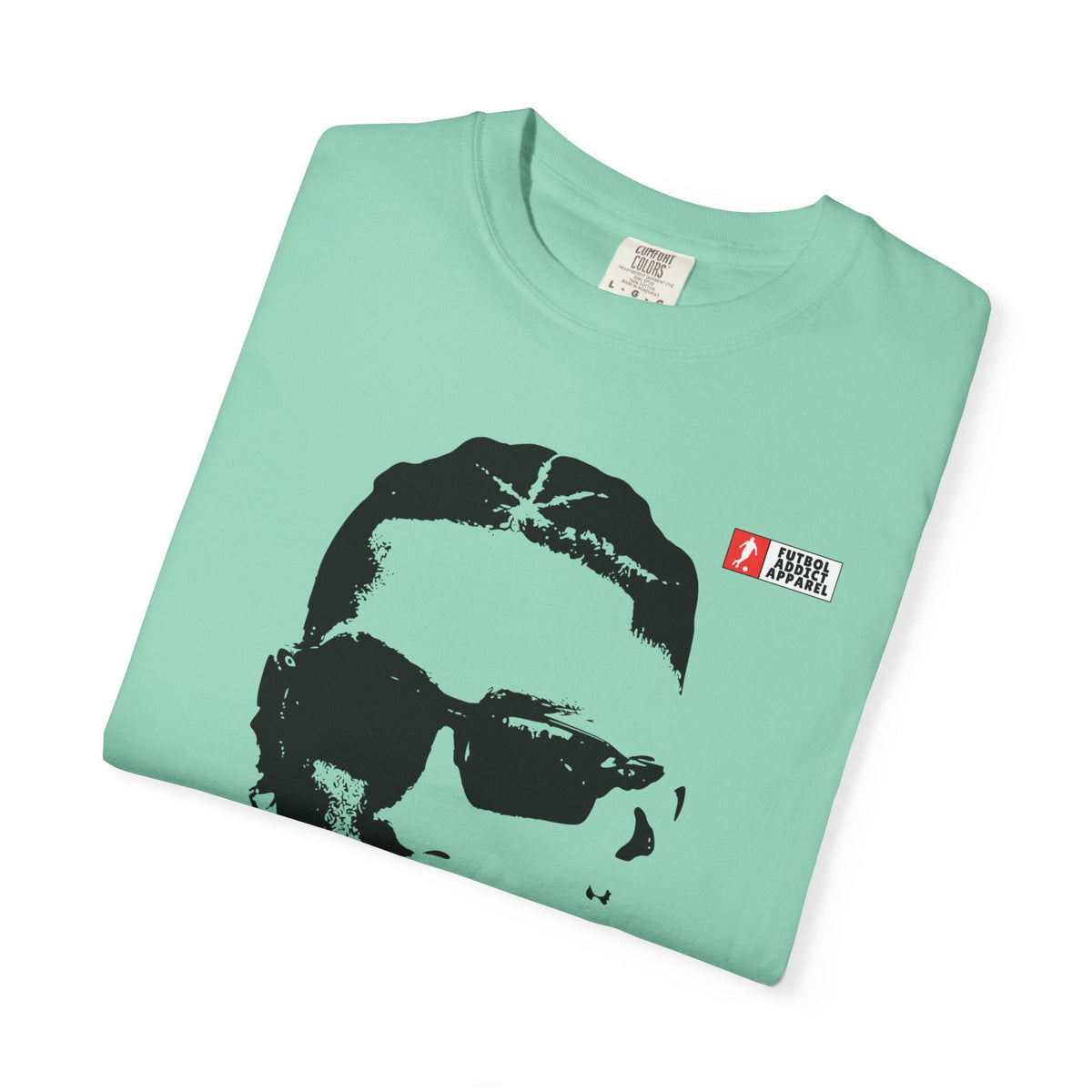 Futbol Addict Raphinha graphic tee in mint green cotton with a black portrait print and small chest logo