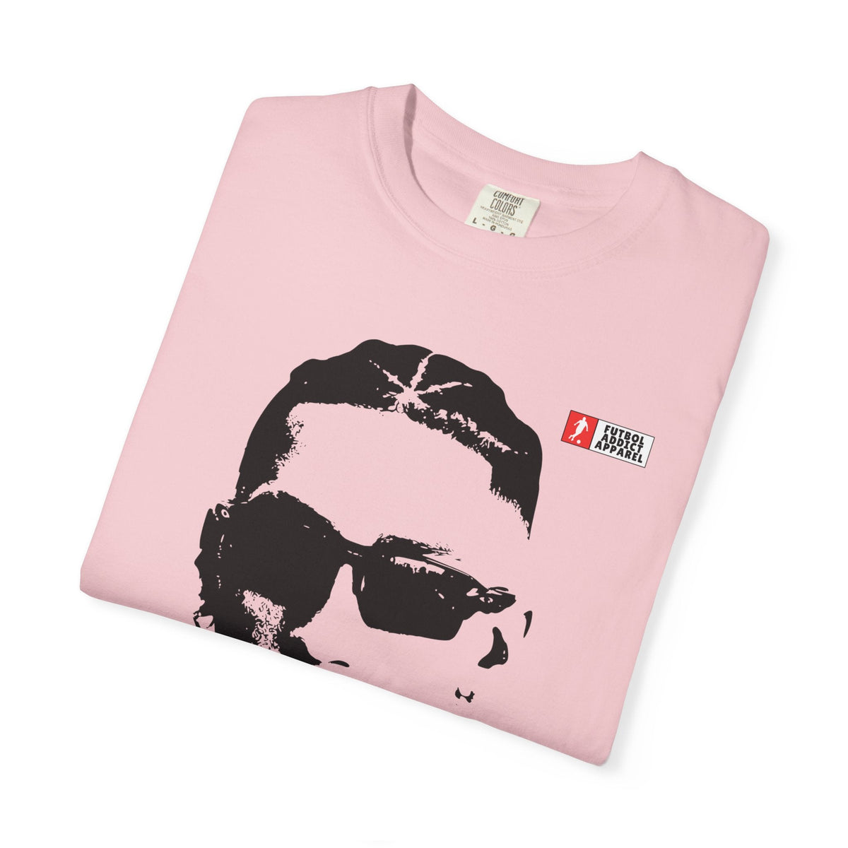 Futbol Addict light pink oversized cotton graphic tee featuring a black and white portrait of Raphinha.