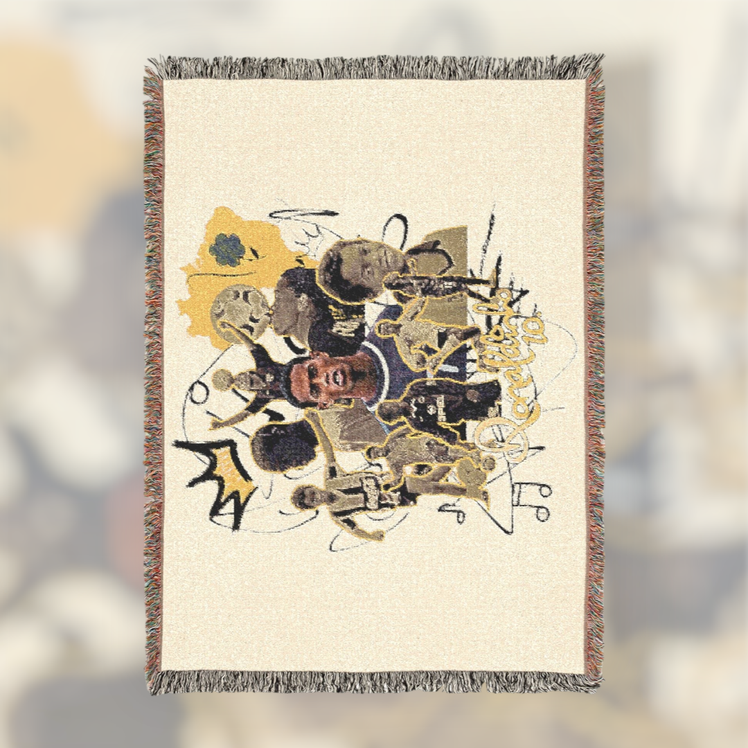Futbol Addict Ronaldinho woven cotton blanket featuring colorful graphics and fringed edges for football fans
