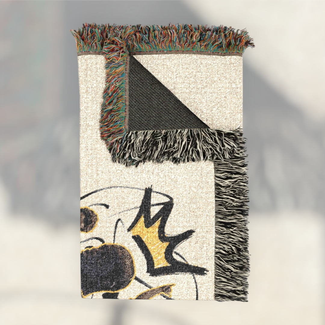 Futbol Addict Ronaldinho woven cotton blanket with colorful fringed edges and graphic football design