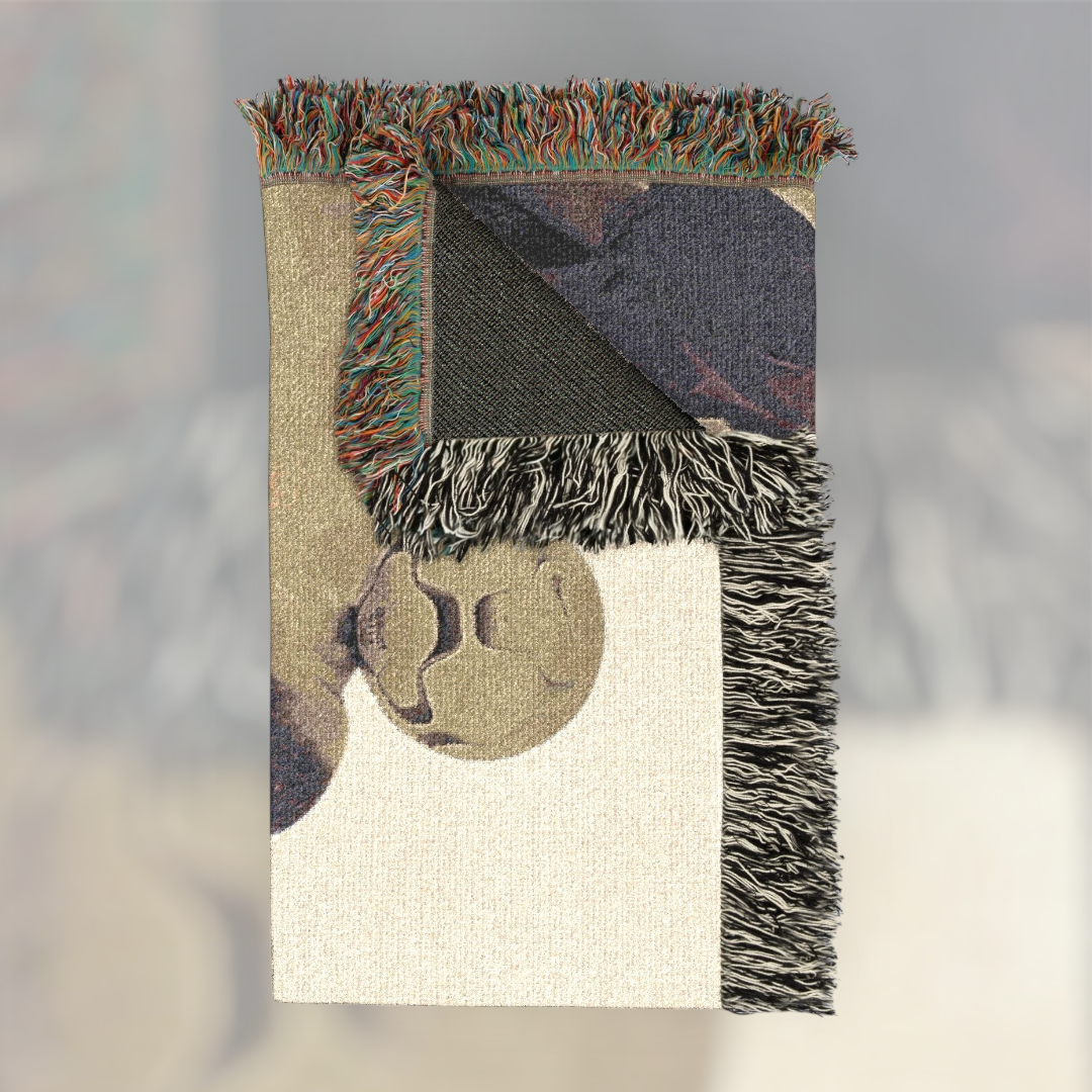Futbol Addict Ronaldinho woven cotton blanket with colorful fringed edges and detailed football-inspired design.