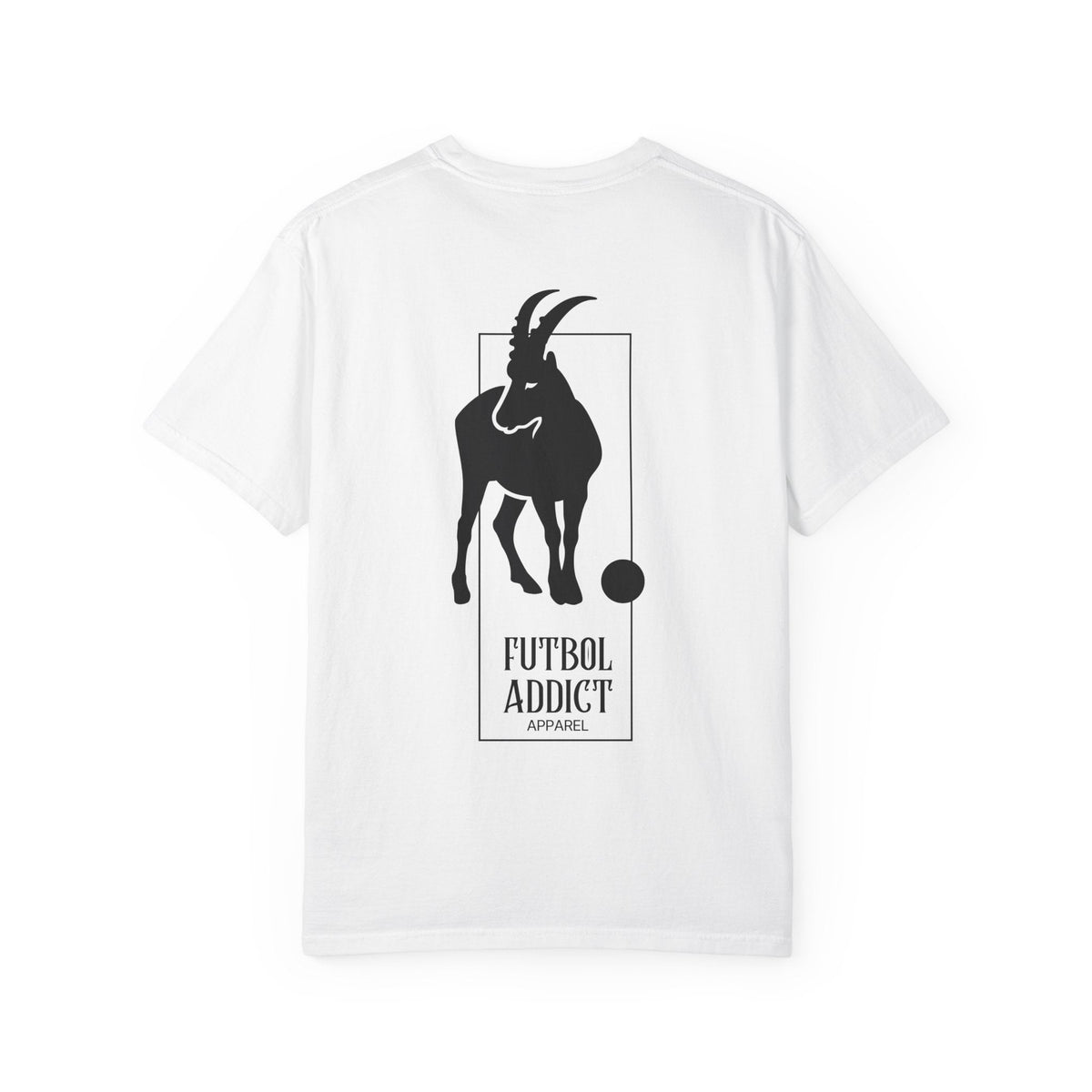 Futbol Addict white oversized cotton t-shirt featuring a black goat graphic on the back for a retro streetwear look.